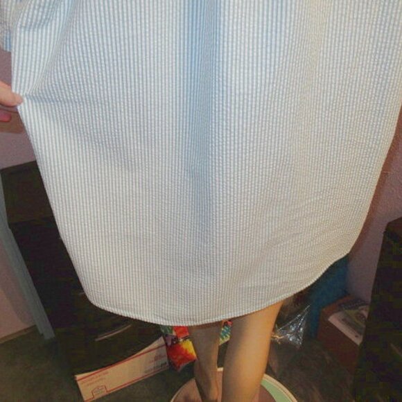 Lands End Seersucker Button Down Shirt Men Size XLT Traditional Fit Short Sleeve - Picture 9 of 11